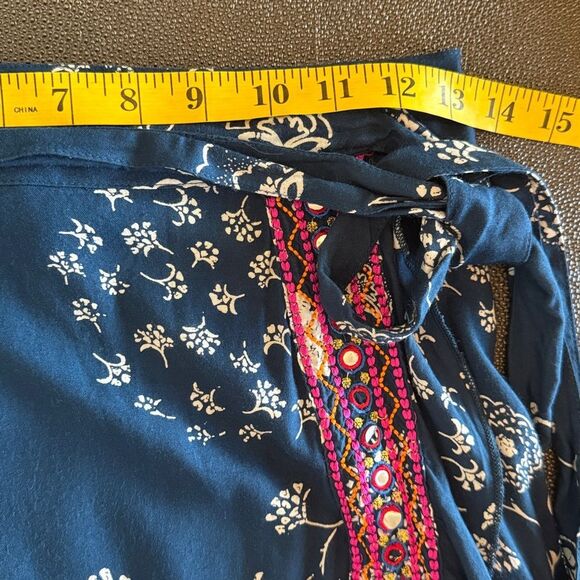 RAGA Navy and White Floral Wrap Skirt with pink embroidery bohemian size Small - Picture 6 of 7